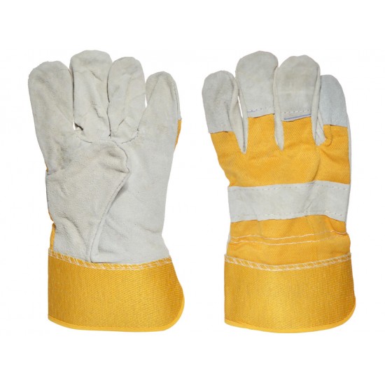 Перчатки спилковые комбинированные (2112), утепленные жёлтые 