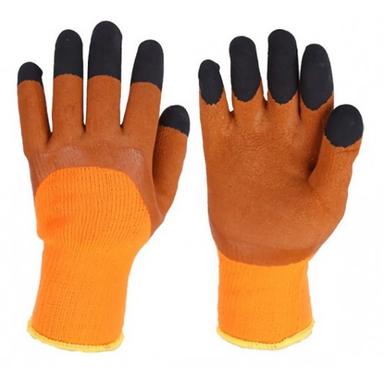 Перчатки зимние с вспененным латексом 3/4 оранж с черным пальцем