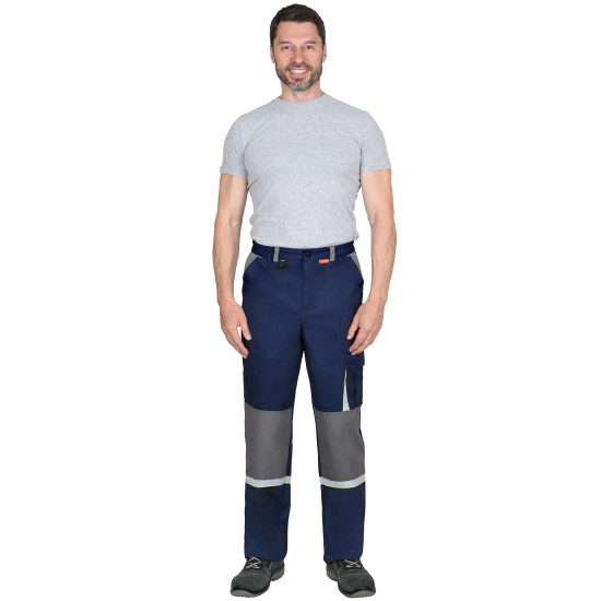 Брюки "СИРИУС-СТАН" синие со средне-серым и лимонной отделкой