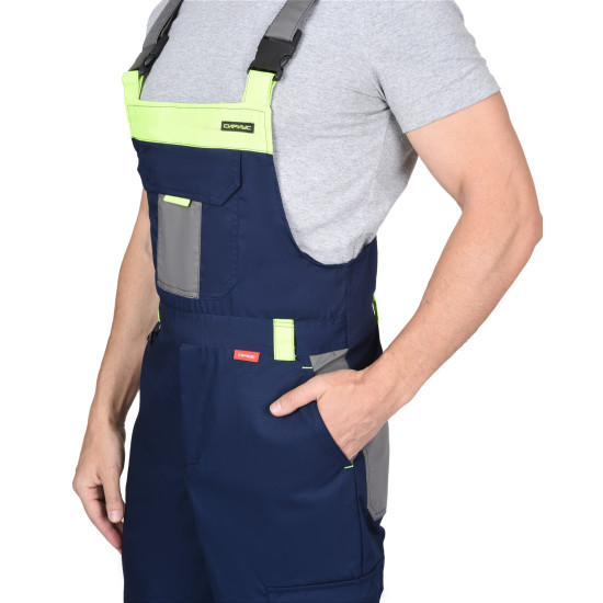 Полукомбинезон "СИРИУС-СТАН" синий со средне-серым и лимонной отделкой