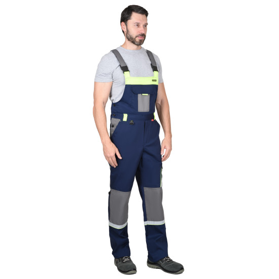 Полукомбинезон "СИРИУС-СТАН" синий со средне-серым и лимонной отделкой