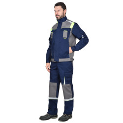 Куртка "СИРИУС-СТАН" синяя со средне-серым и лимонной отделкой