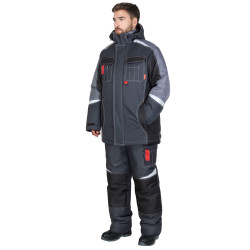Костюм "СИРИУС-ФАВОРИТ-МЕГА-М" зимний, п/к, тёмно-серый с черным, средне-серой отд. и СОП