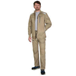 Костюм "СИРИУС-ДЕКСТЕР" песочный с черной отделкой, тк. стрейч с ВО