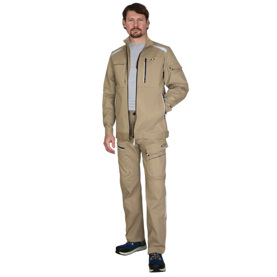 Костюм "СИРИУС-ДЕКСТЕР" песочный с черной отделкой, тк. стрейч с ВО