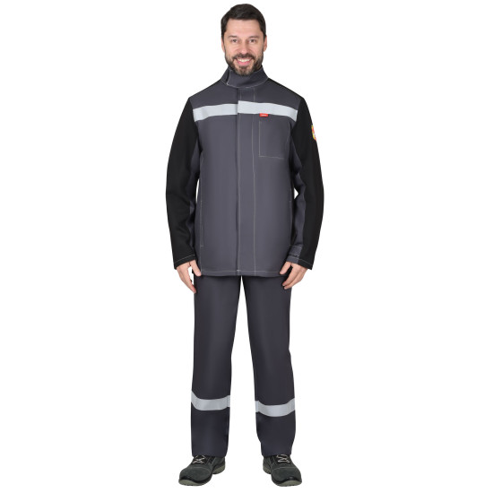 Костюм сварщика "СИРИУС-ГЕРКУЛЕС" с п/к т.серый с черным, СОП 50мм