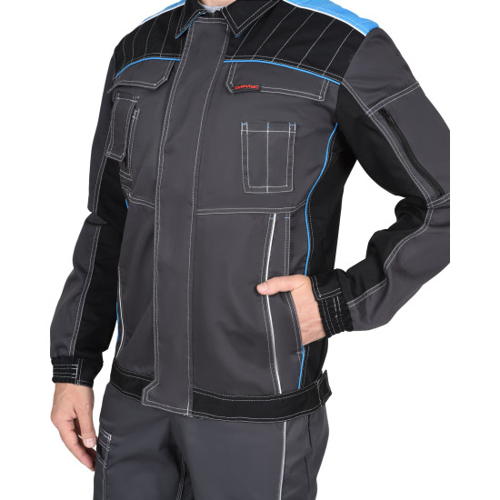 Куртка "СИРИУС-ПРЕСТИЖ" т.серая с черным и голубой отделкой