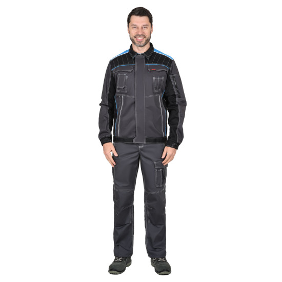 Куртка "СИРИУС-ПРЕСТИЖ" т.серая с черным и голубой отделкой